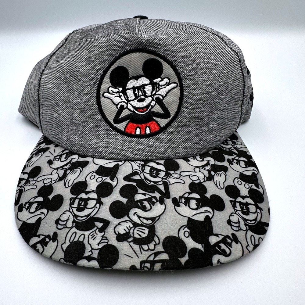 Mickey Mouse Gray Disney Parks Mickey In Glasses Cap Adjustable‎ Snapback Unisex
